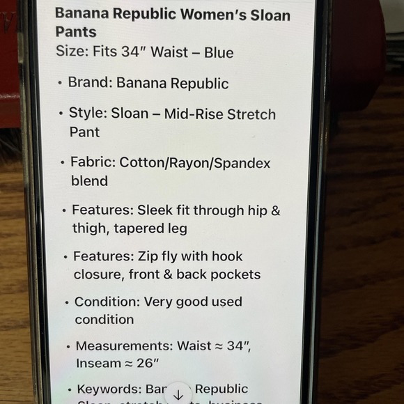 Banana Republic Pants Womens 10 Blue Sloan Mid-Rise Stretch Tapered Ankle Work - Picture 8 of 9